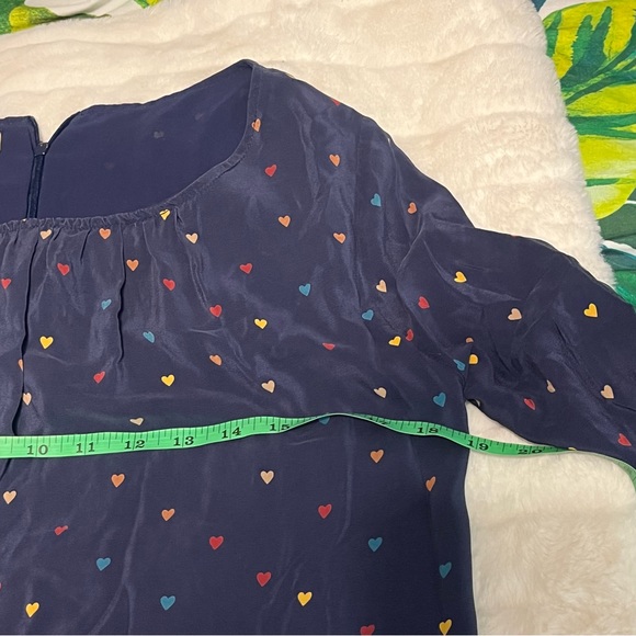 Boutique Bel Air M 100% Silk Blue Multicolor Heart Casual Dressy Maximalist Top - Picture 3 of 9